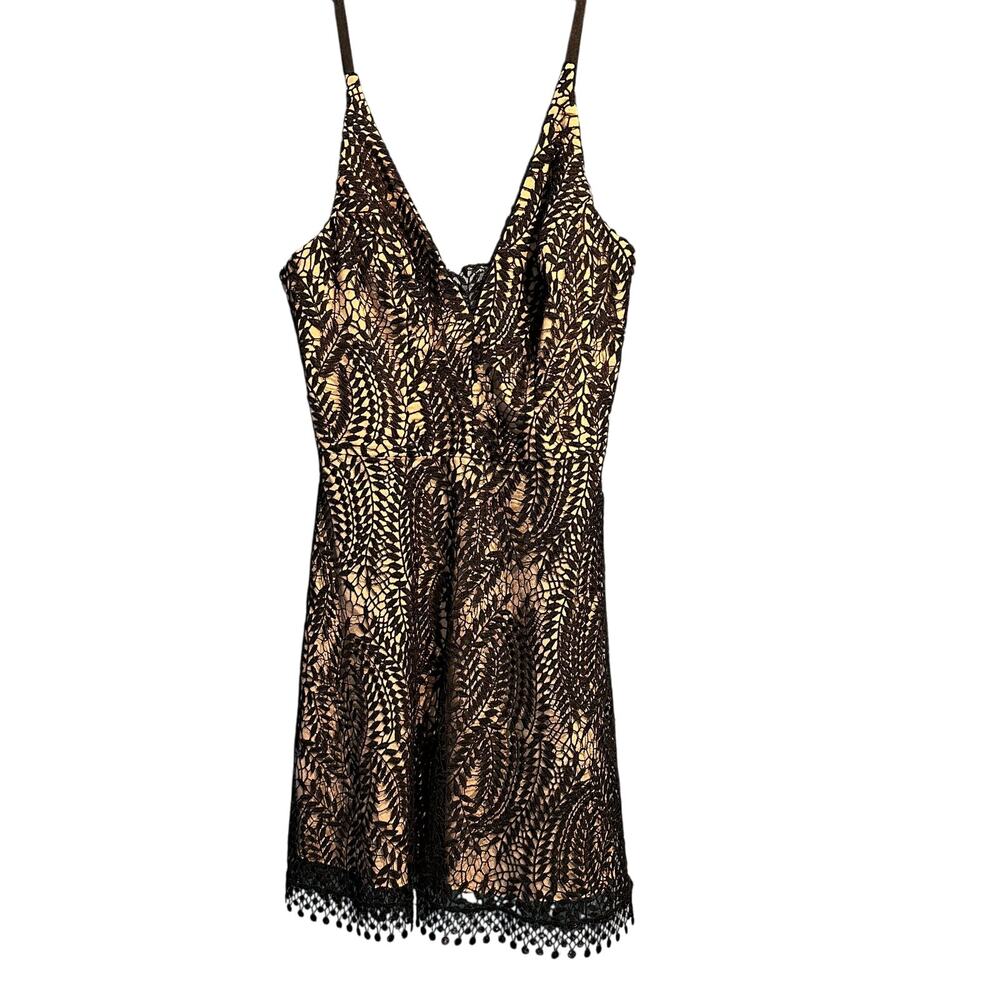 Dress The Population Black XS Nude Lace Embroidery Dress Mini Micro Rave Event